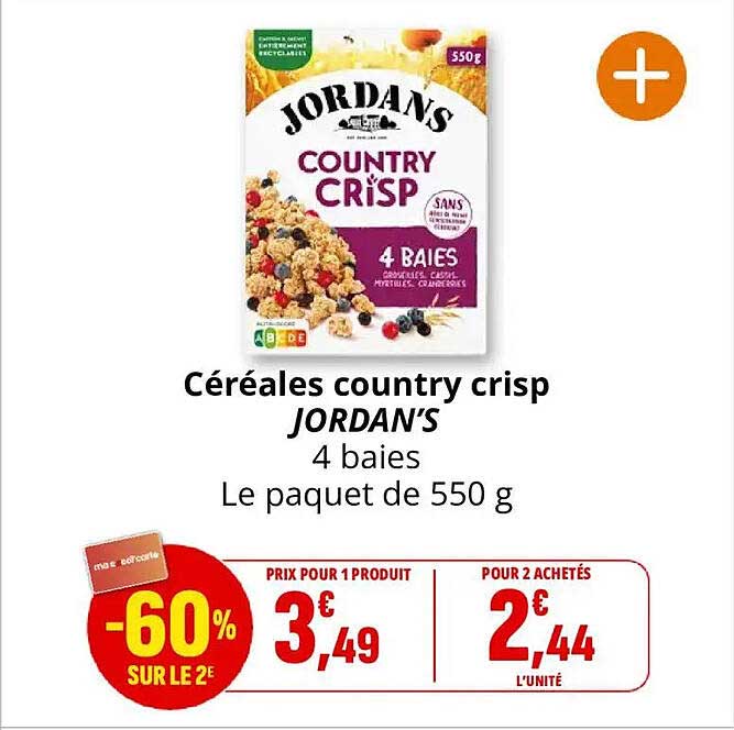 Céréales country crisp JORDAN’S 4 baies Le paquet de 550 g