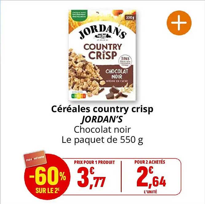 Céréales country crisp JORDAN'S Chocolat noir Le paquet de 550 g