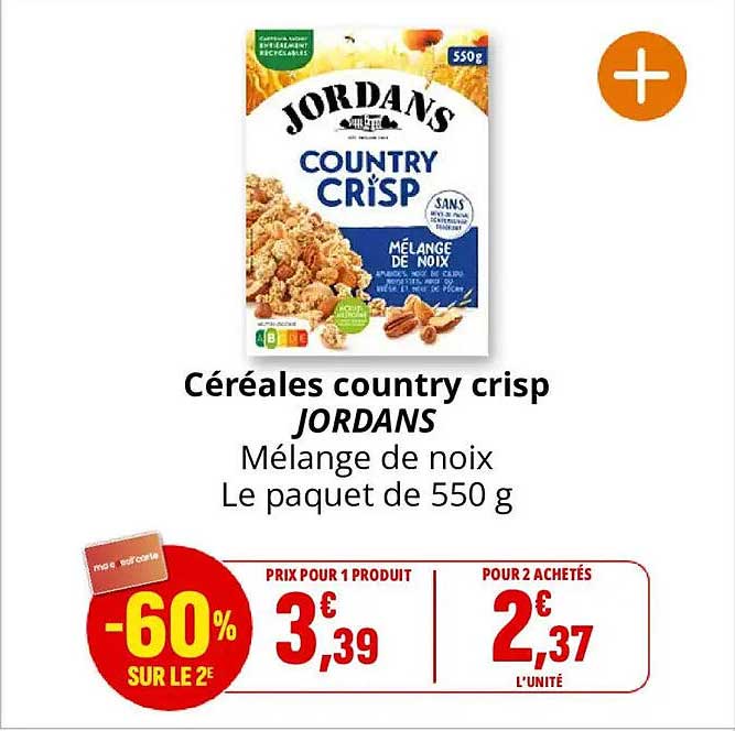Céréales country crisp JORDANS Mélange de noix Le paquet de 550 g