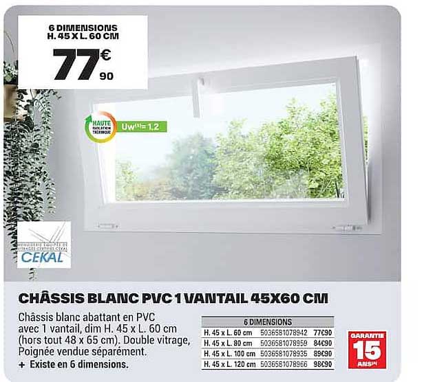 CHÂSSIS BLANC PVC 1 VANTAIL 45X60 CM