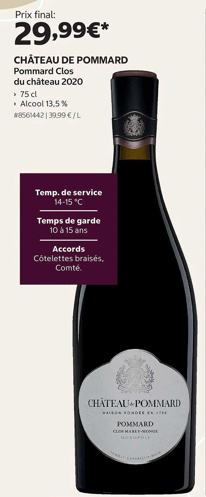 CHÂTEAU DE POMMARD Pommard Clos du château 2020