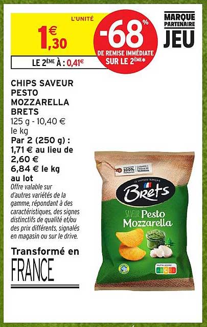 CHIPS SAVEUR PESTO MOZZARELLA BRET'S