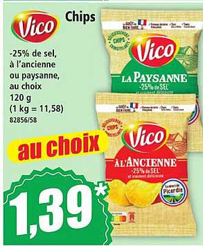 Chips Vico -25% de sel, à l’ancienne ou paysanne, au choix 120 g