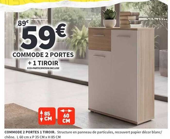 COMMODE 2 PORTES + 1 TIROIR