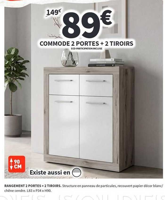 COMMODE 2 PORTES + 2 TIROIRS
