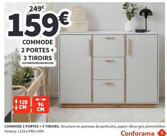 COMMODE 2 PORTES + 3 TIROIRS