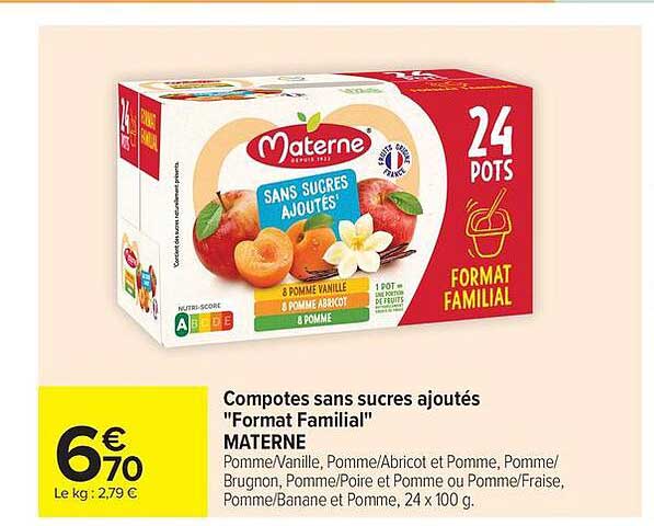 Compotes sans sucres ajoutés "Format Familial" MATERNE