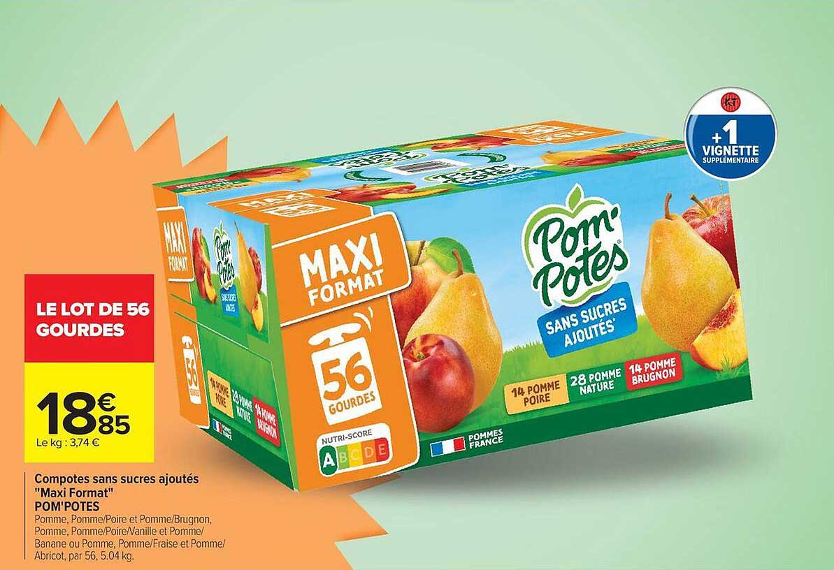Compotes sans sucres ajoutés "Maxi Format" POM'POTES