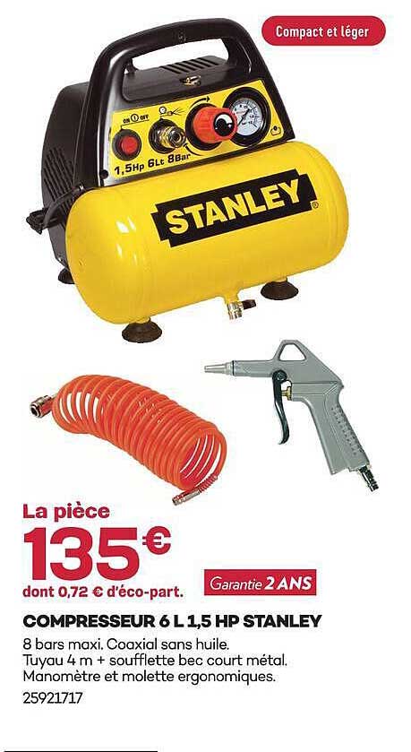 COMPRESSEUR 6 L 1,5 HP STANLEY
