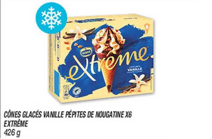 CÔNES GLACÉS VANILLE PÉPITES DE NOUGATINE X6 EXTRÊME 426 g