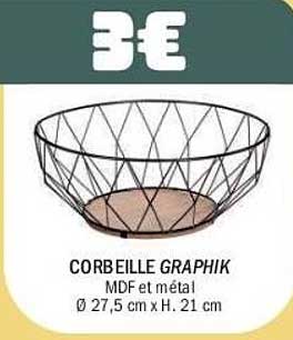 CORBEILLE GRAPHIK MDF et métal Ø 27,5 cm x H. 21 cm