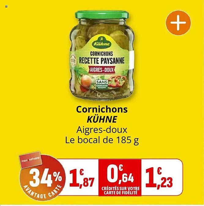 Cornichons KÜHNE Aigres-doux Le bocal de 185 g