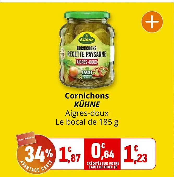 Cornichons KÜHNE Aigres-doux Le bocal de 185 g