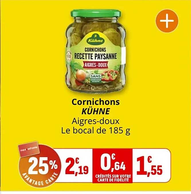 Cornichons KÜHNE Aigres-doux Le bocal de 185 g