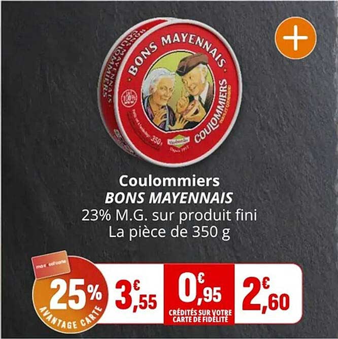 Coulommiers BONS MAYENNAIS 23% M.G. sur produit fini La pièce de 350 g