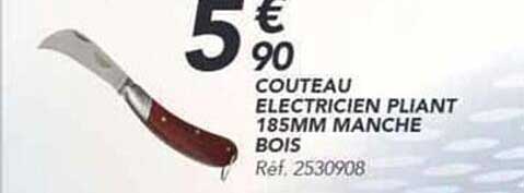 COUTEAU ELECTRICIEN PLIANT 185MM MANCHE BOIS