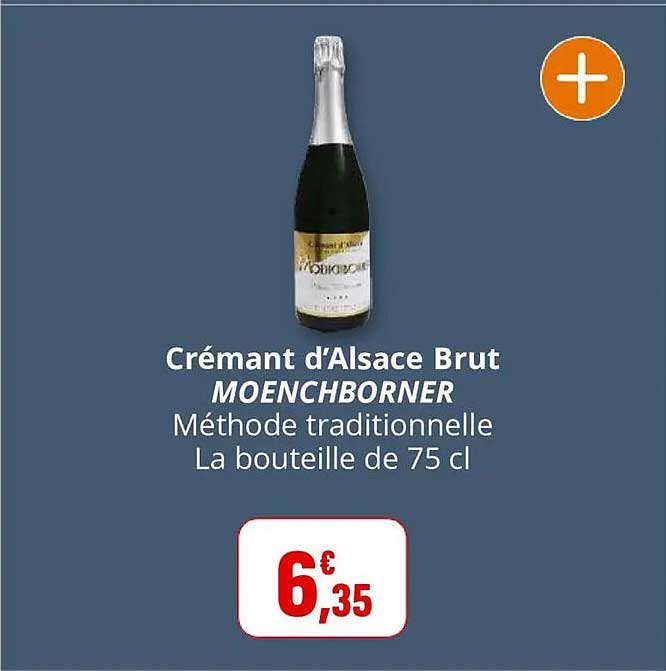 Crémant d’Alsace Brut MOENCHBORNER Méthode traditionnelle La bouteille de 75 cl