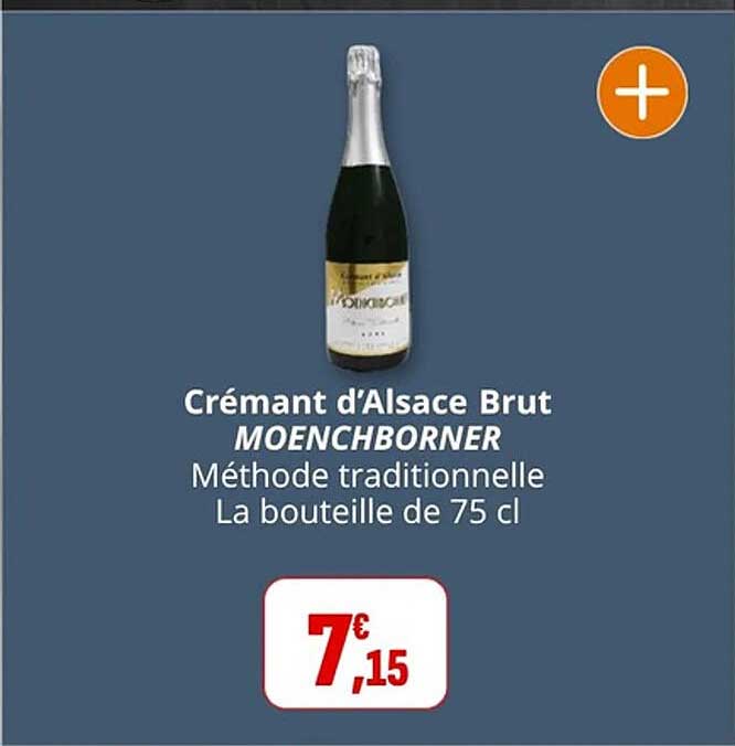 Crémant d’Alsace Brut MOENCHBORNER Méthode traditionnelle La bouteille de 75 cl
