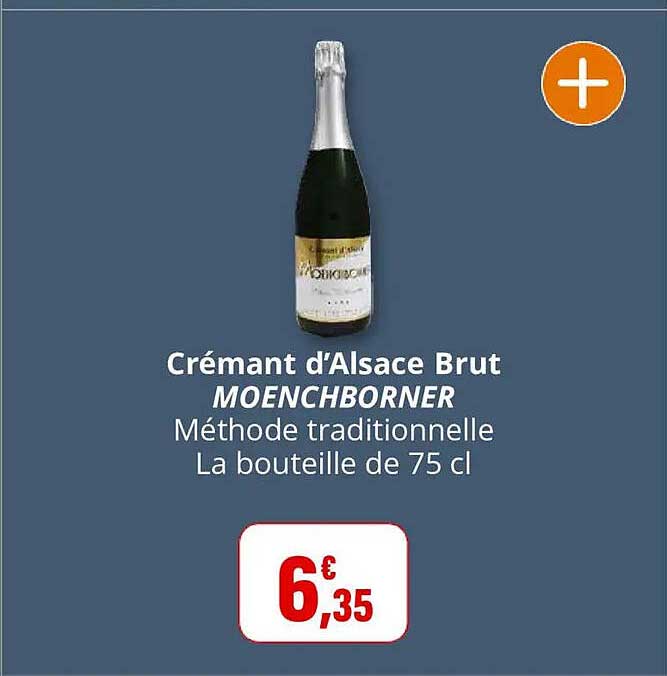 Crémant d'Alsace Brut MOENCHBORNER Méthode traditionnelle La bouteille de 75 cl