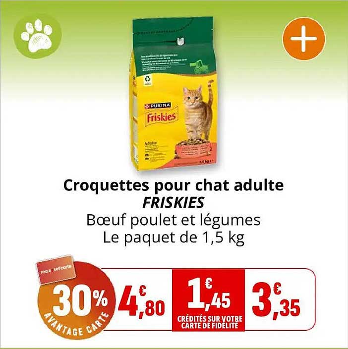 Croquettes pour chat adulte FRISKIES Bœuf poulet et légumes Le paquet de 1,5 kg