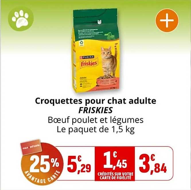 Croquettes pour chat adulte FRISKIES Bœuf poulet et légumes Le paquet de 1,5 kg
