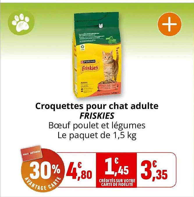 Croquettes pour chat adulte FRISKIES Bœuf poulet et légumes Le paquet de 1,5 kg