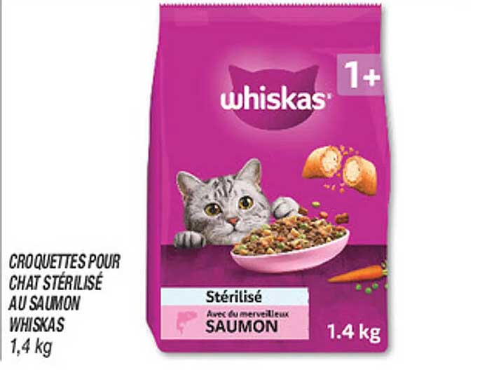 CROQUETTES POUR CHAT STÉRILISÉ AU SAUMON WHISKAS 1,4 kg