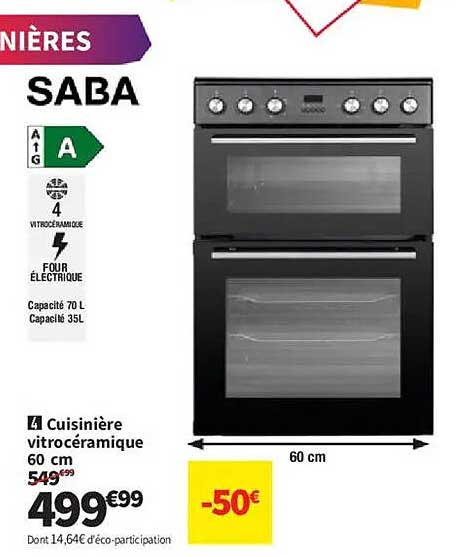 Cuisinière vitrocéramique 60 cm