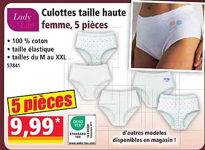 Culottes taille haute femme, 5 pièces