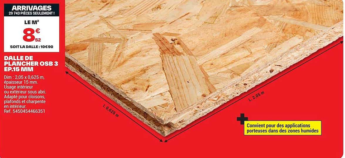 DALLE DE PLANCHER OSB 3 EP.15 MM