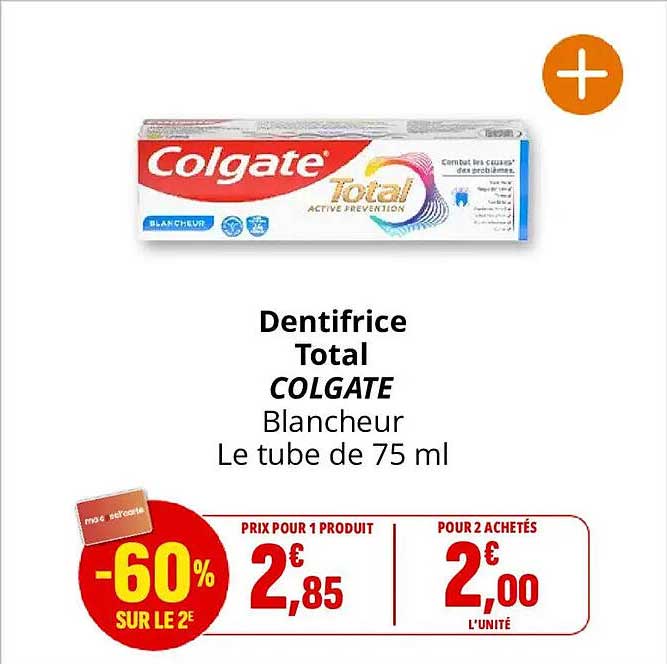 Dentifrice Total COLGATE Blancheur Le tube de 75 ml