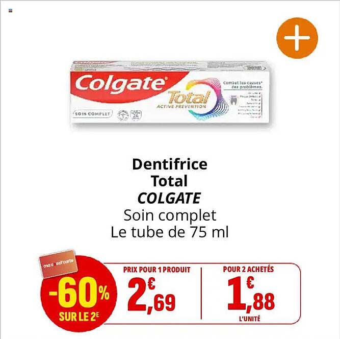 Dentifrice Total COLGATE Soin complet Le tube de 75 ml