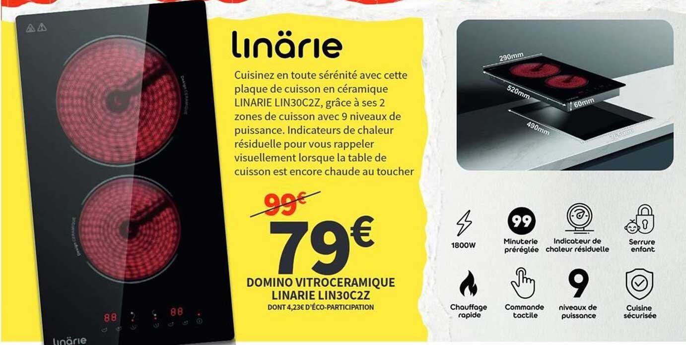 DOMINO VITROCERAMIQUE LINARIE LIN30C2Z