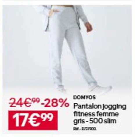 DOMYOS Pantalon jogging fitness femme gris -500 slim