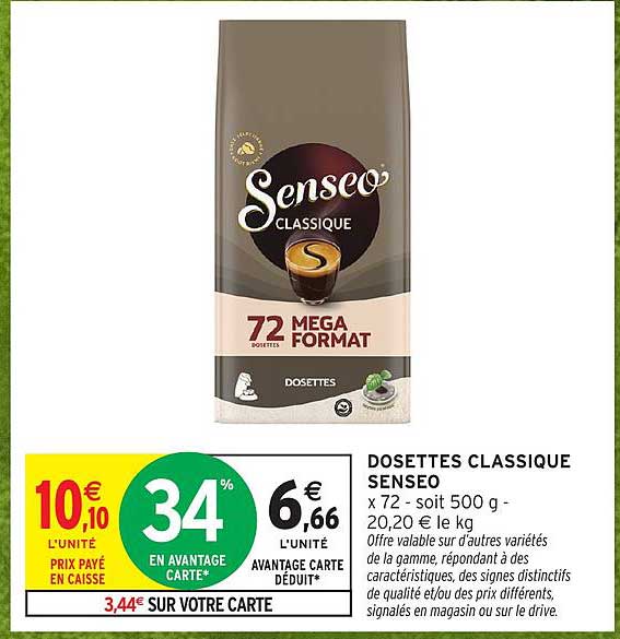 DOSETTES CLASSIQUE SENSO x 72 - soit 500 g - 20,20 € le kg