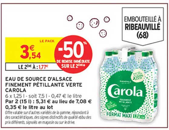 EAU DE SOURCE D’ALSACE FINEMENT PÉTILLANTE VERTE CAROLA