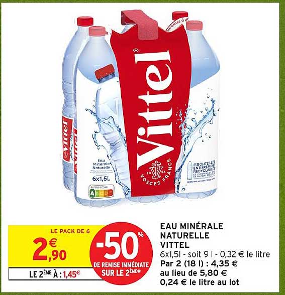 EAU MINÉRALE NATURELLE VITTEL 6x1,5l - soit 9 l