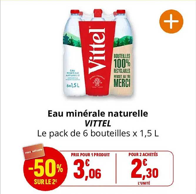 Eau minérale naturelle VITTEL Le pack de 6 bouteilles x 1,5 L
