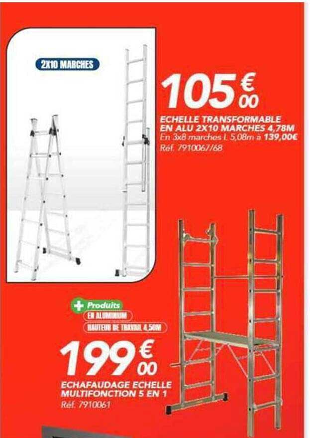 ECHELLE TRANSFORMABLE EN ALU 2X10 MARCHES 4,78M