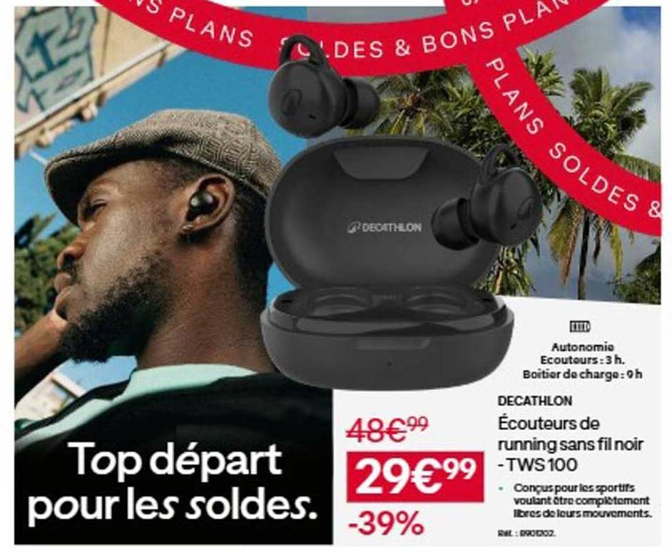 Écouteurs de running sans fil noir - TWS100