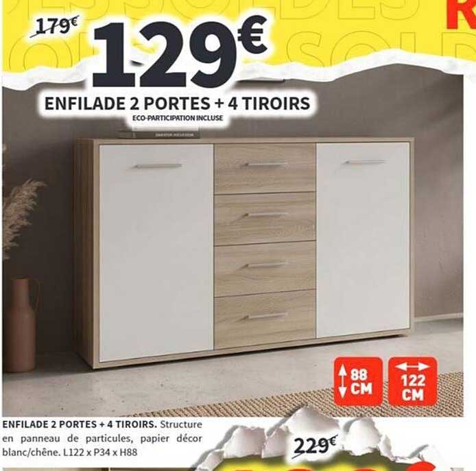 ENFILADE 2 PORTES + 4 TIROIRS