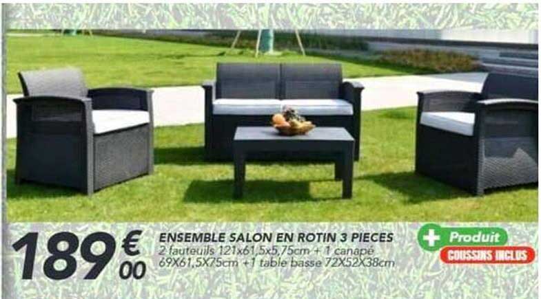 ENSEMBLE SALON EN ROTIN 3 PIECES