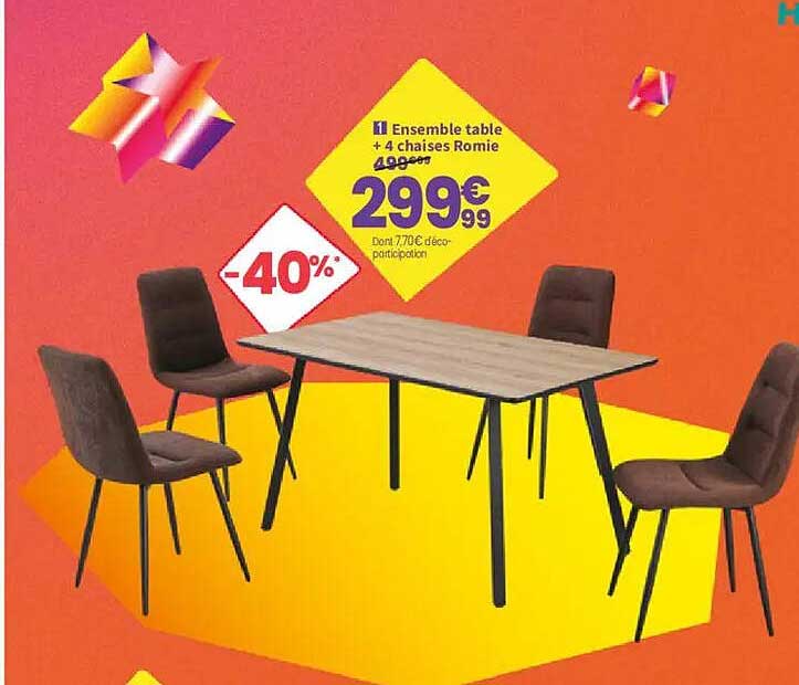 Ensemble table + 4 chaises Romie