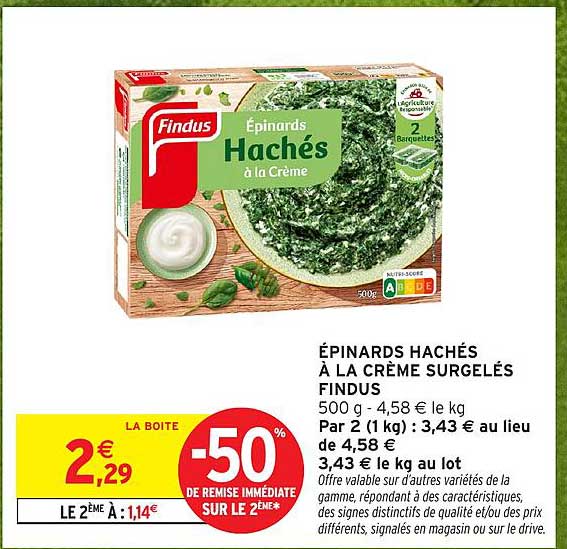 ÉPINARDS HACHÉS À LA CRÈME SURGELÉS FINDUS
