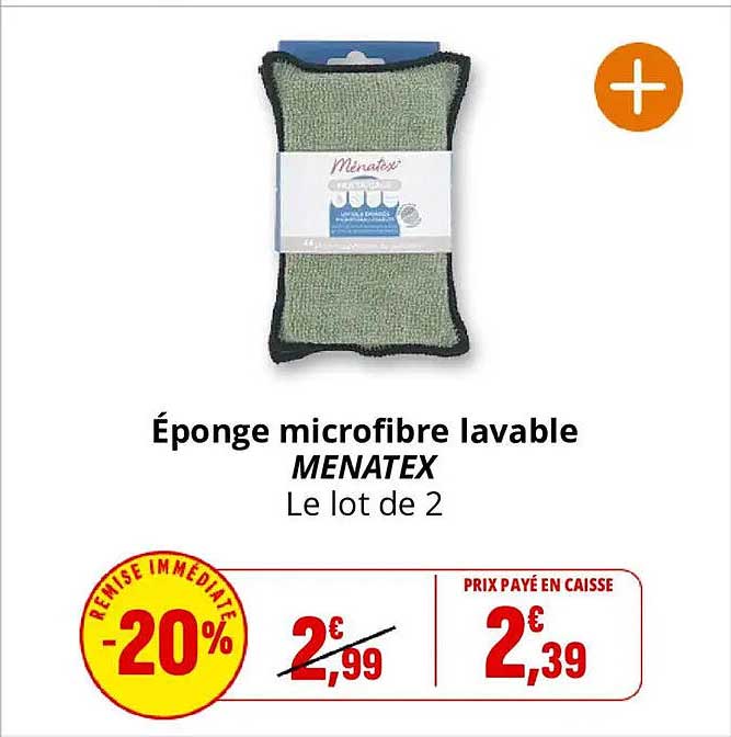 Éponge microfibre lavable MENATEX Le lot de 2