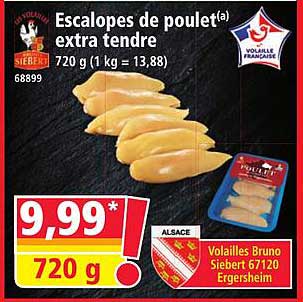 Escalopes de poulet(a) extra tendre 720 g (1 kg = 13,88)