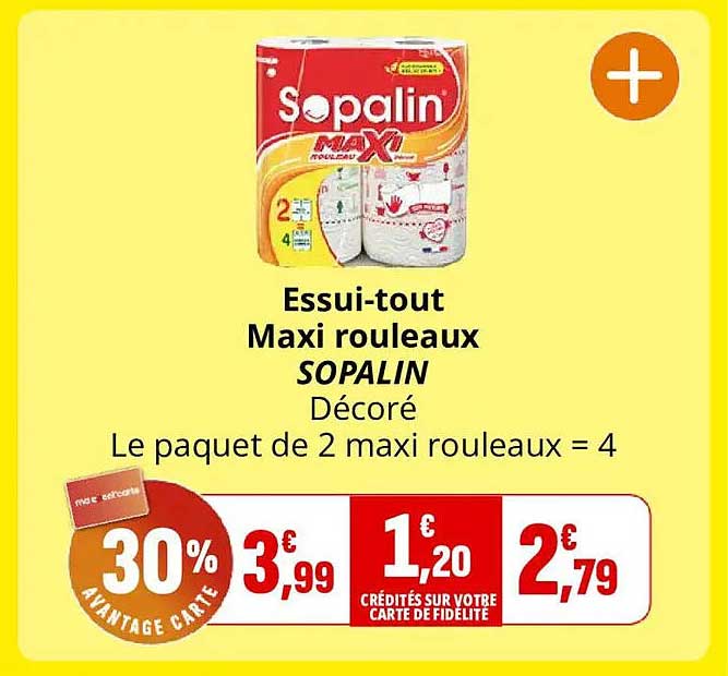 Essui-tout Maxi rouleaux SOPALIN Décoré Le paquet de 2 maxi rouleaux = 4