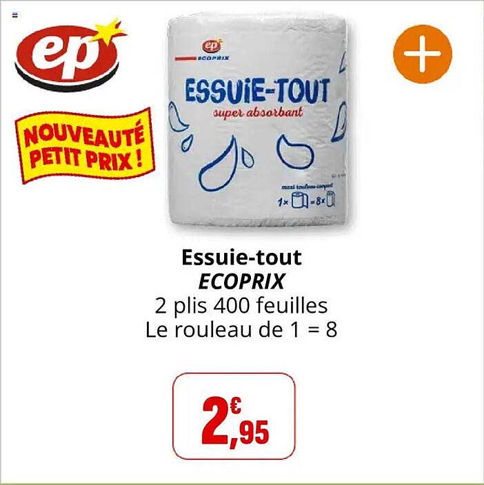 Essuie-tout ECOPRIX 2 plis 400 feuilles Le rouleau de 1 = 8