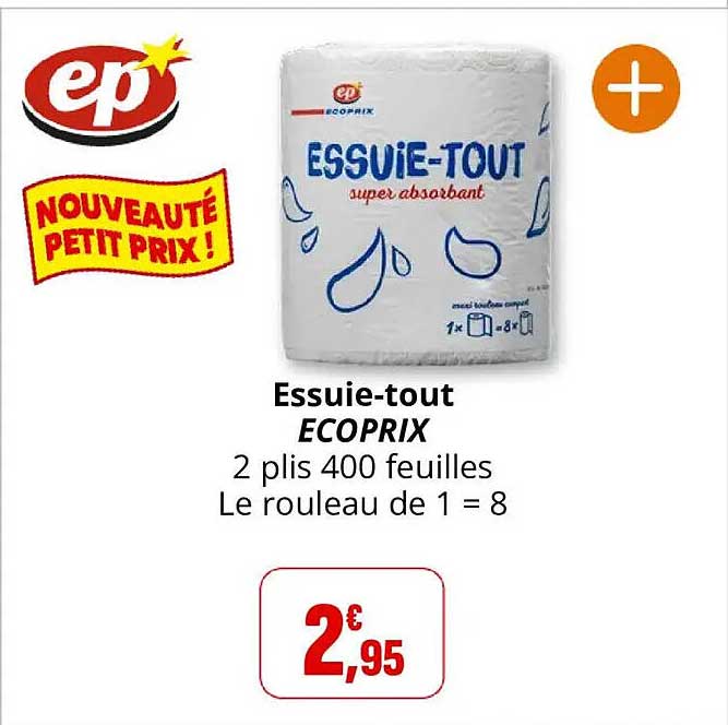 Essuie-tout ECOPRIX 2 plis 400 feuilles Le rouleau de 1 = 8