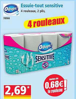 Essuie-tout sensitive 4 rouleaux, 2 plis, 4 rouleaux